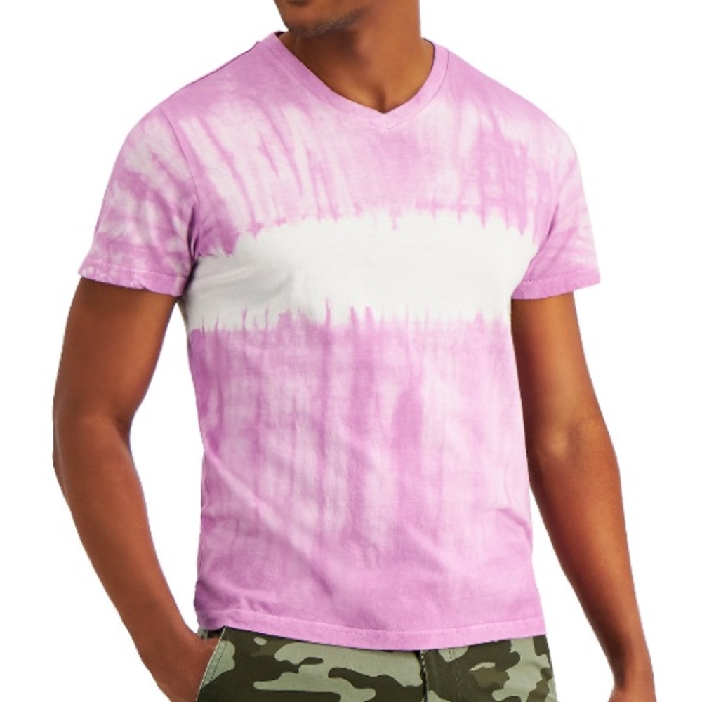 Sun + Stone Lilac/Lavender Variant/White Men’s Tie-Dyed Stripe T-Shirt - Unisex
